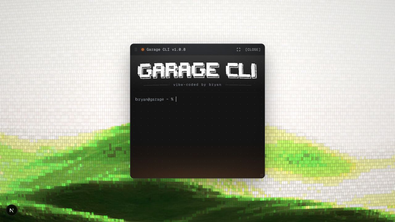 화면 중앙에서 실제 실행 중인 Garage CLI 터미널